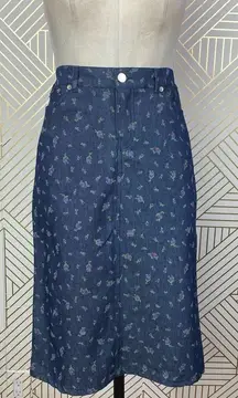 BETSEY JOHNSON Vintage Floral Denim Pencil Skirt in Blue Size US XS‎