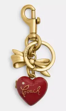 Coach Bow Heart Locket Bag Charm Keychain