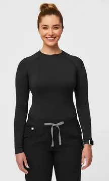 Figs Salta Seamless Longsleeve Underscrub in Black, Size Large