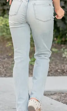 Judy Blue Plus Size High Rise Light Wash Distressed Slit Hem Straight Leg Jeans