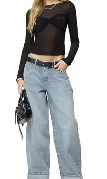 Edikted Kella Low Rise Baggy Jeans NWT Blue Vintage Washed Size Small