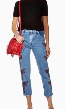 Maje Women’s Papillon Butterfly Embroidered Cropped Jeans Size 4/36