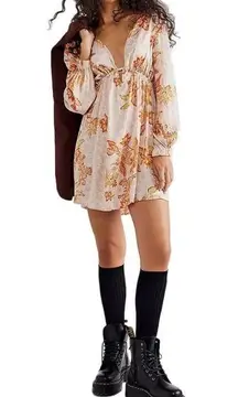 Free People Soli Mini Dress Free People Pink/Orange Floral Print V-neck Size M