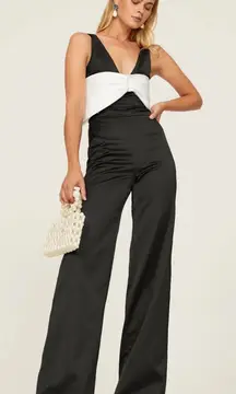 Alexis Women's Marinna Black White Wide Leg Bow Satin Pant‎ Jumpsuit Size Medium