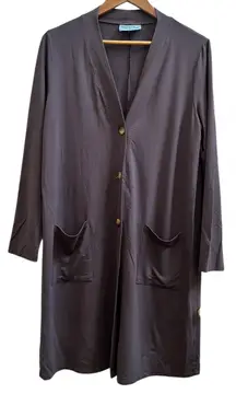 Soft & Cozy Loungewear V Neck Pocket Button Closure Robe Size Medium Gray Taupe