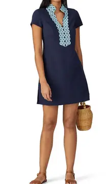Sail To Sable Blue Linen Short Sleeve Tunic Dress Size XS $198