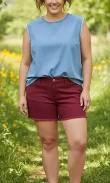 Lucky Brand Burgundy Riley Cut Off Low Rose Boyfriend Shorts Size 14/32