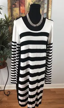 Anna Women XL Black & White Sweater Dress Scoop Neck Long Sleeve Mob Wife Casual