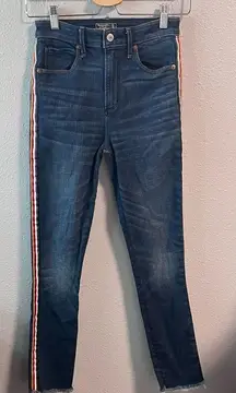 A&F Simone High Rise Jean Raw Hem Colored Stripe