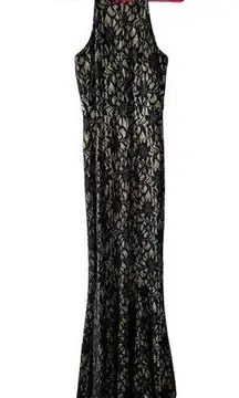 Bailey Blue Black and Gold Floral Lace Overlay Glitter Long Maxi Dress Gown