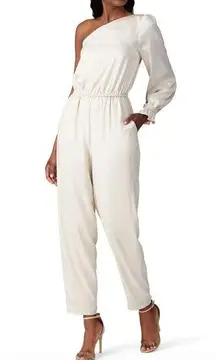 Love, Whit by Whitney Port Jumpsuit Womens 4 Ivory Jacquard One Shoulder Stretch