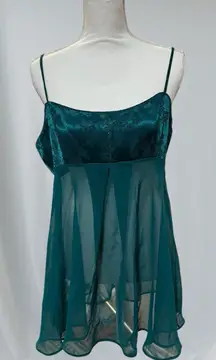 Victoria’s Secret Emerald Green Jacquard Chiffon Babydoll Y2k  Large Satin