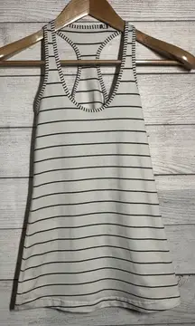 Lululemon Stripe Tank Top Size 4‎ Racerback Cream Black Gray Razorback Pullover