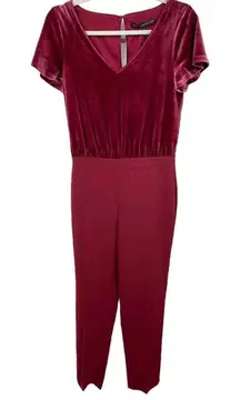 White House Black Market Womens 0 Burgundy S/S Career‎ Velvet Bodice Jumpsuit