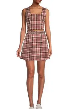 Y2k Madden NYC Pink and Brown Checkered Top and Skirt with Chain Set Large