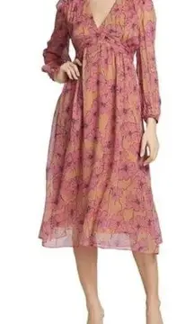 JOIE Womens Kaz Floral Silk Tie-Back Silk Midi Dress Size S Sandstorm