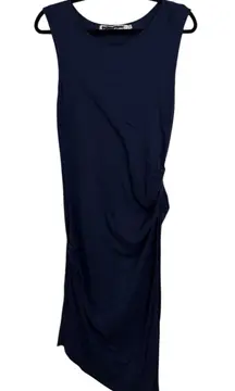 Michael Stars Dress Womens Large Navy Blue Asymmetrical Ruched Sleeveless 9511