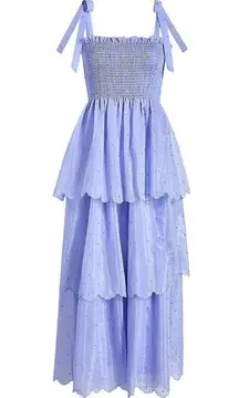 NWT Hill House Elise Nap in Hyacinth Organza Dot Smocked Maxi Dress XS