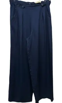 Max Studio London Women Linen Blend Wide Leg Elastic Waist‎ Pants Size L Blue