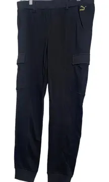 NWT Puma Cotton Knit Cargo Jogger Sweatpants Belt Loops Pockets M Black #4184