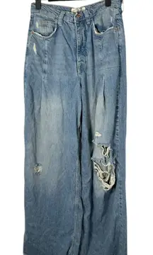 Free People We the Free Old West Slouchy Relaxed Distressed Holes Raw Jeans 27