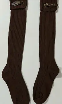 Muk Luks Brown Knit Knee-High Thigh-High Buckle Winter Boots Socks Hosiery 🤎✨