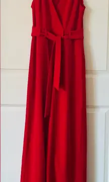 Shelby & Palmer Red Split Front Wide Leg sleeveless wrap-look Jumpsuit Sz 6