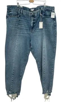 Good American Good Boy Straight Jeans Indigo678 Distressed Blue Plus Size‎ 28