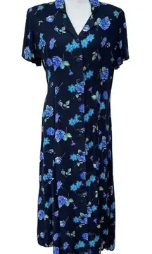 Vintage David Benjamin Floral Maxi Dress Womens M Blue Prairie Cottage‎ Boho 80s