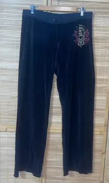 Vintage Y2K Juicy Couture low rise black velour wide leg pants size large