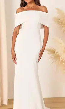 NWT Lulus Exceptional Romance White Off-the-Shoulder Mermaid Maxi Dress Bride S