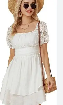 White Dress With Lace Sleeves and Bow Back