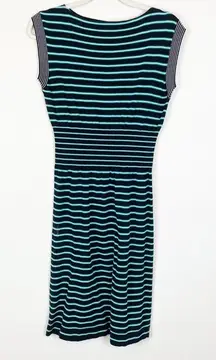 Prada‎ Italian 40 US 4 Black Blue Striped Knit Sweater Dress 2013 Fitted Waist