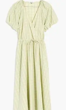 Madewell  Short Sleeve Plaid Tie-Waist Midi Dress Green/White Size XS NWT