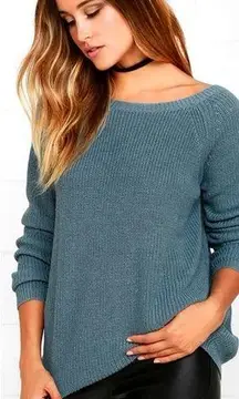 LULU’S Just For You Slate Blue Backless Sweater