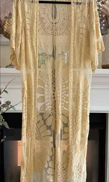 Boho Kimono Festival Duster Sheer Embroidered Lace Cardigan Layering Medium