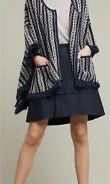 Anthropologie Sleeping On Snow Poncho Sweater With Pockets Fringe Hem