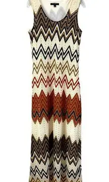 Sharagano Sleeveless Crochet Overlay Maxi Dress Women's Size 12 Neutral Beachy