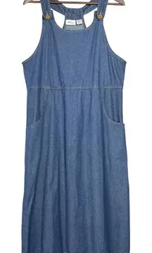 Vintage Vermont Country Store‎ Jumper Dress M Modest Jean Overall Chambray Denim