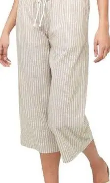 Beach Lunch Lounge Pants Womens XL Linen Margot Pull On Striped Cropped Brown