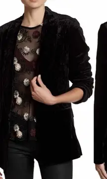 Ro  & De Womens Black Crushed Velvet Open Front Blazer L Longline Holiday Party