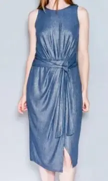 Superfoxx Navy Silver Sparkle Dress Sleeveless Sheath Ruched Party Size Large