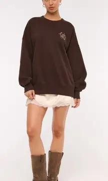 Abercrombie and Fitch ANF Dark Coffee Brown Western Sunday Crew Sweater Sweatershirt