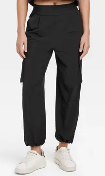 JoyLab Black Women's Cinch Hem Woven Cargo Pants High Rise Casual Fit Small