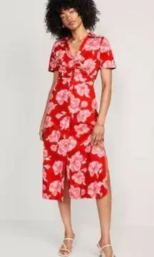 Old Navy New NWT Plus 3X floral red midi dress cut outs Button up front shirt dress