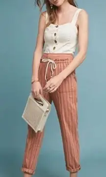 Anthropologie Seashore Striped Linen Pants Tie Waist Drawstring Pull-On Size M