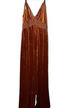 Cider  Velvet V Neck Wide Leg Jumpsuit Size Small