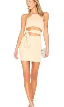 Bodycon Halter Mini Dress Cutouts Side Tie Sleeveless Fitted Peach XS