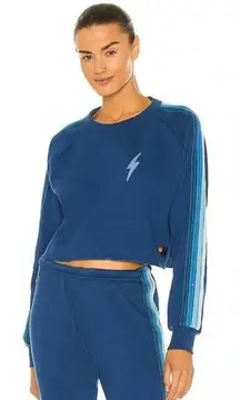 Aviator Nation Blue Bolt Embroidery Classic Cropped Crew Sweatshirt Size Medium