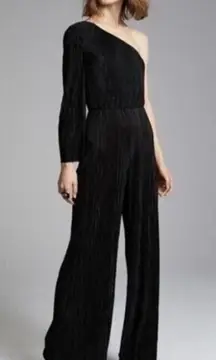 Alice + Olivia Keiko Jumpsuit Black Pleated One Shoulder Long Sleeve Size 6